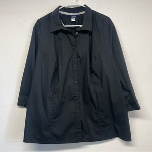 Basic Editions Woman Plus Size Black Collared 3/4 Sleeve Button Down Shirt 3X